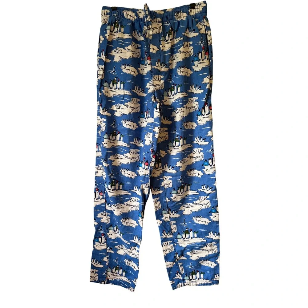 Lands' End Pajama Pants Mens M/T Blue Excellent Penguin Polar Bear Flannel‎